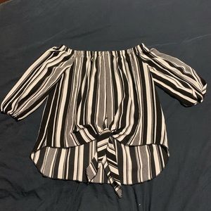 Off the shoulder black and white striped blouse